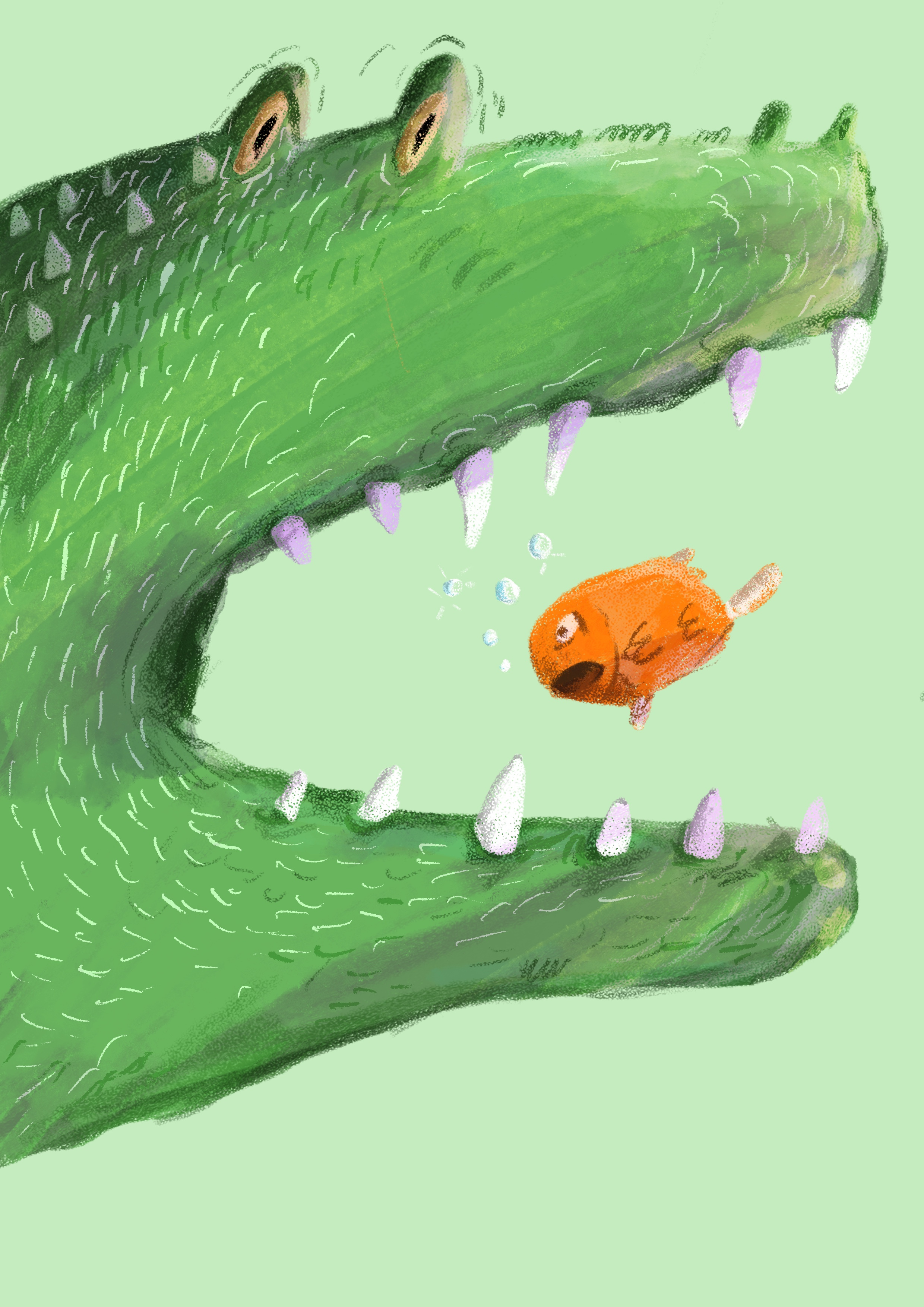 Crocodile animal children book crocodile eating fish illustration procreate
