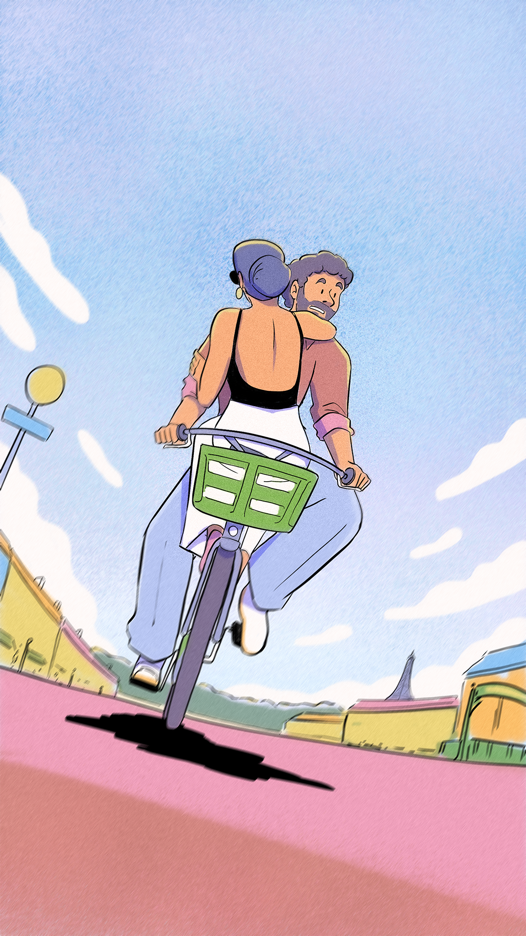 Velib' adventure bike colour design drawing illustration paris style tandem