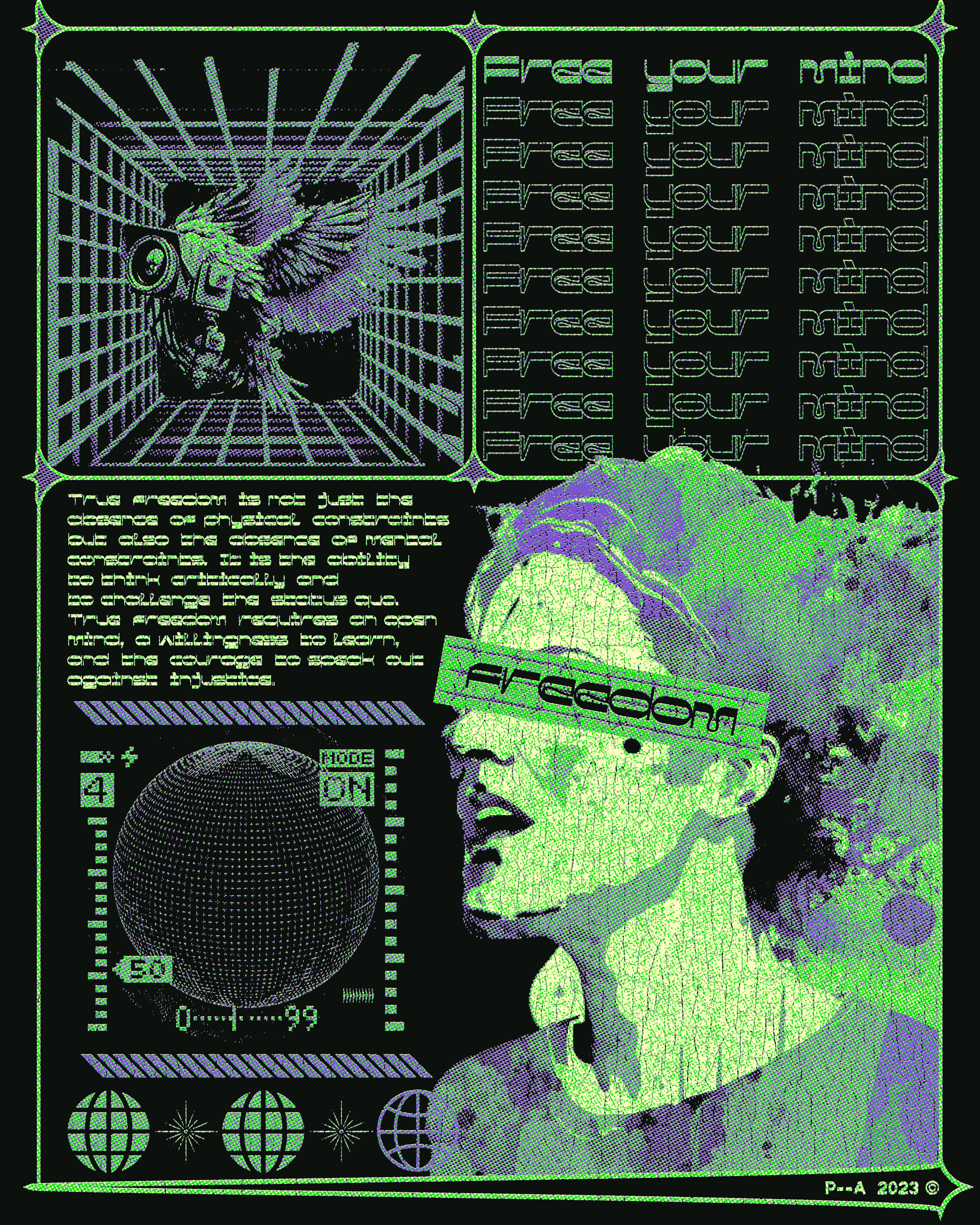 Poster free your mind acid adobe photoshop art cover design figma flyer freedom graphic design icon set illustration mind photoshop poster print punk retro theme vector vibe