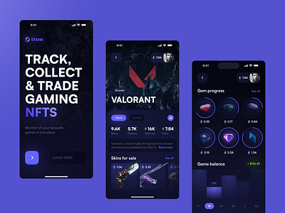 Steam - Track, Collect & Trade Gaming NFTs app design bitcoin crypto defi ethereum finance gaming nft nft marketplace ui ux web3