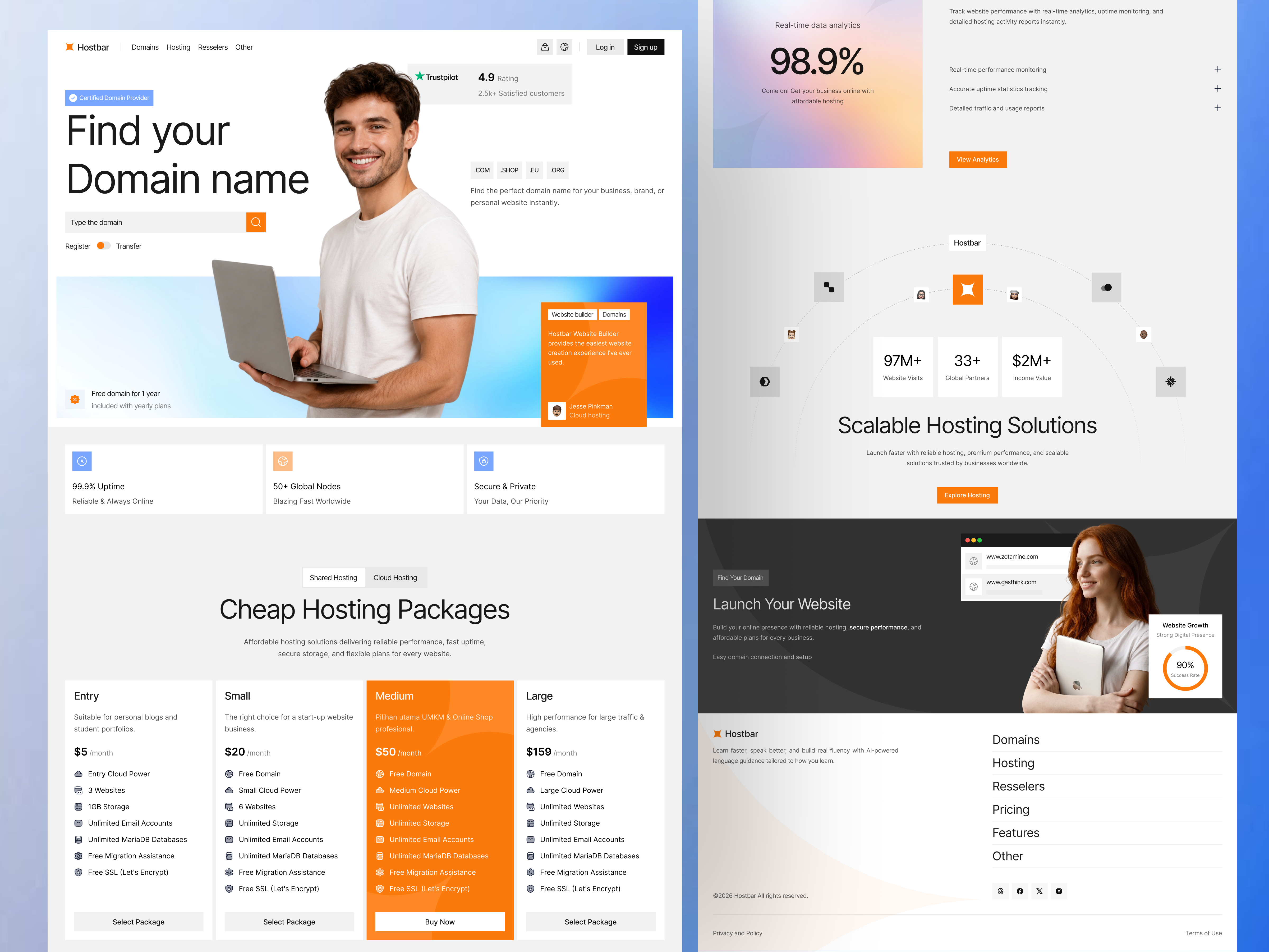 Example of Hostbar — Web Hosting & Domain Services Landing Page