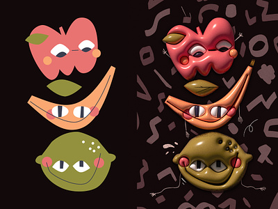 3D Fruit 3d adobe apple banana boston character cute fruit fun iconography illustration illustrator simple vector