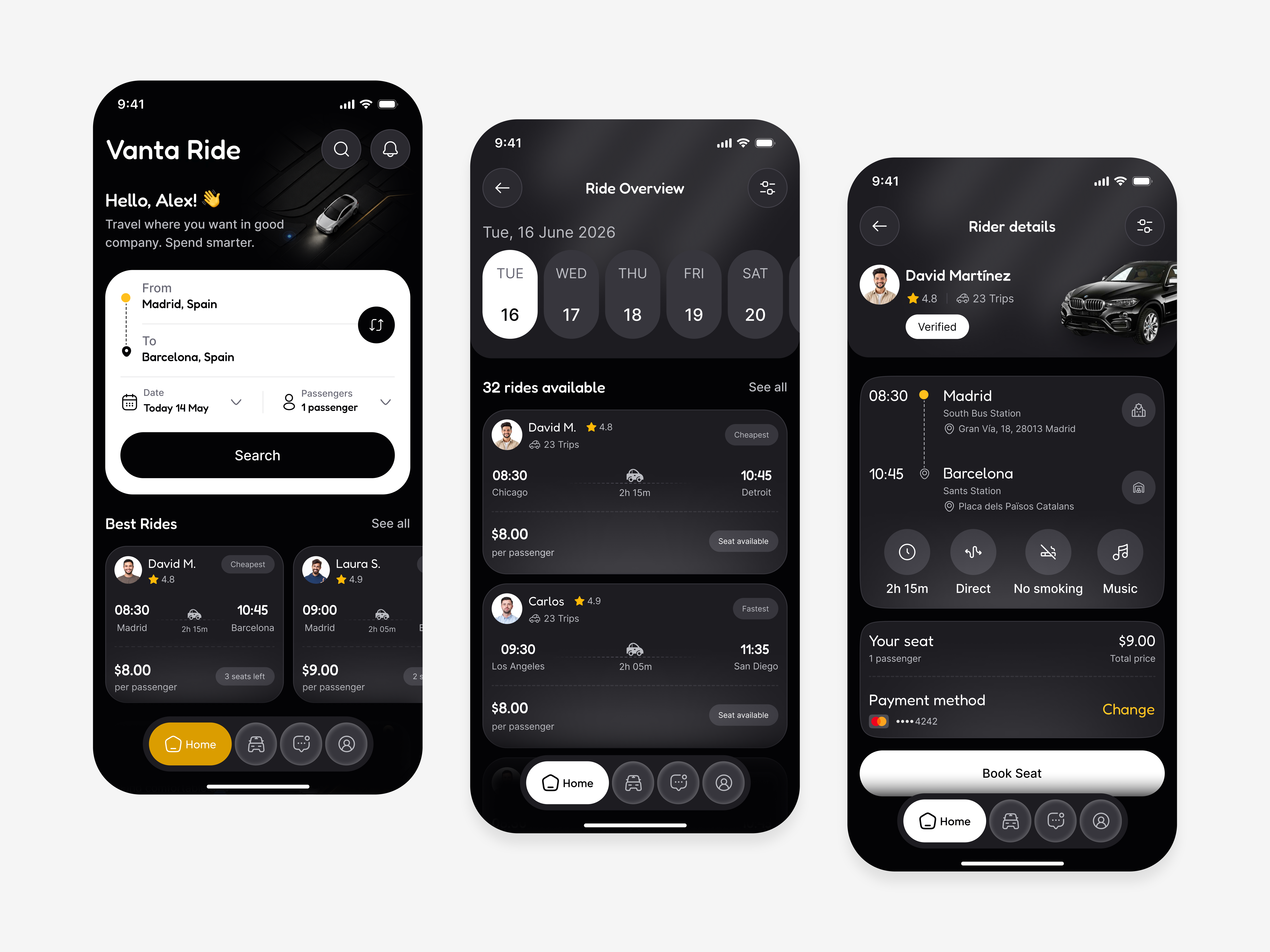 Vanta Ride-Ride Sharing Mobile App app design app redesign car app car sharing driver app figma design mobility app mobility tech passenger app rental car ride booking ride sharing app shared travel smart transport taxi app taxi booking trip booking ui ux design user interface vehicle booking