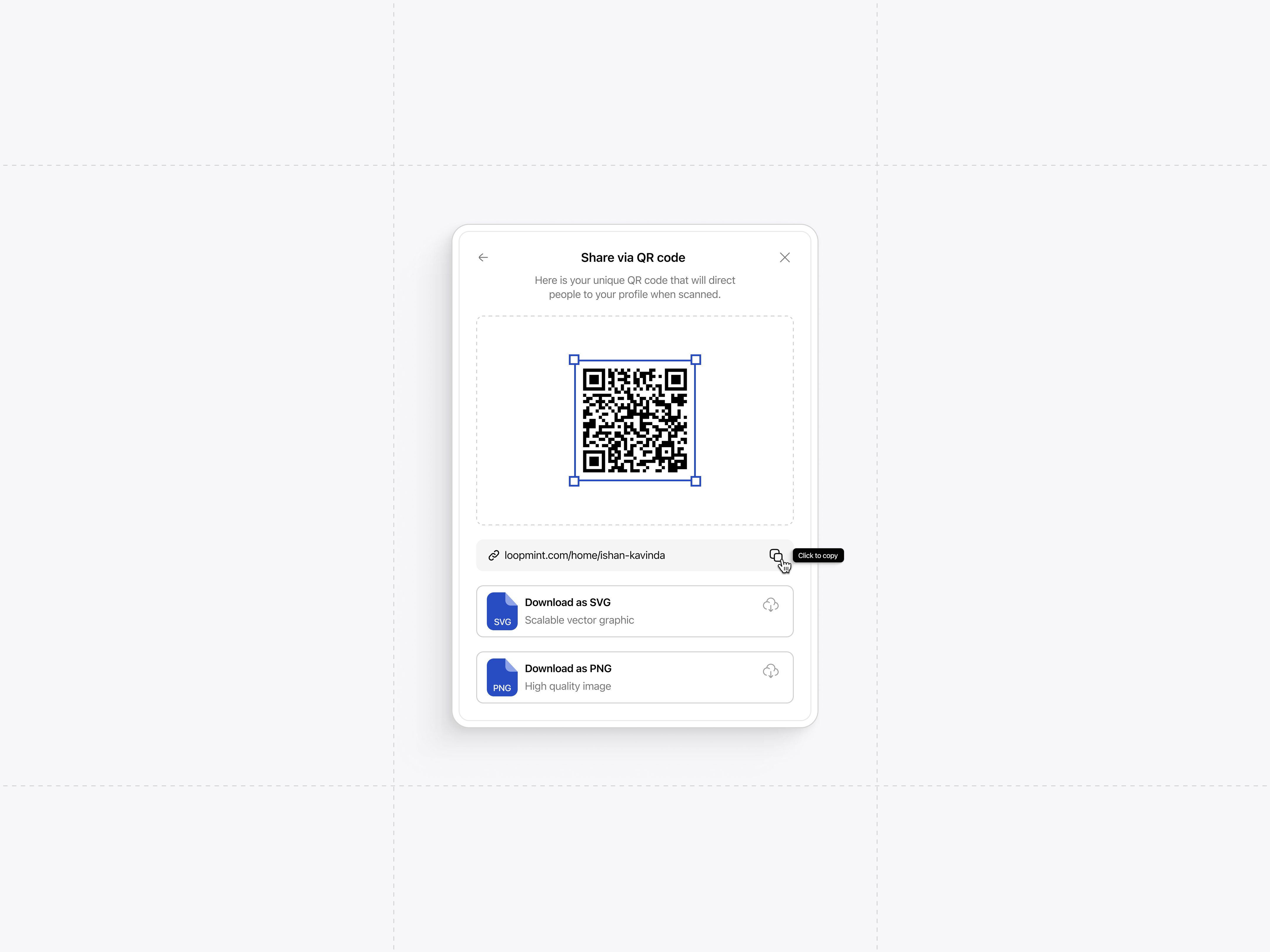 QR Code Sharing Modal | Clean UI clean ui dashboard ui dribbble interface design light theme mobile ui modal ui product design qr code qr scanner saas ui share modal ui design ux design web app design