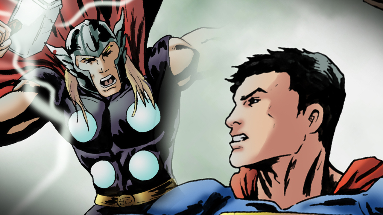 Thor vs Superman artist artwork branding character illustration comic artist comic book comic style comics concept cover design drawing fight illustration ink layout poster superhero superman thor