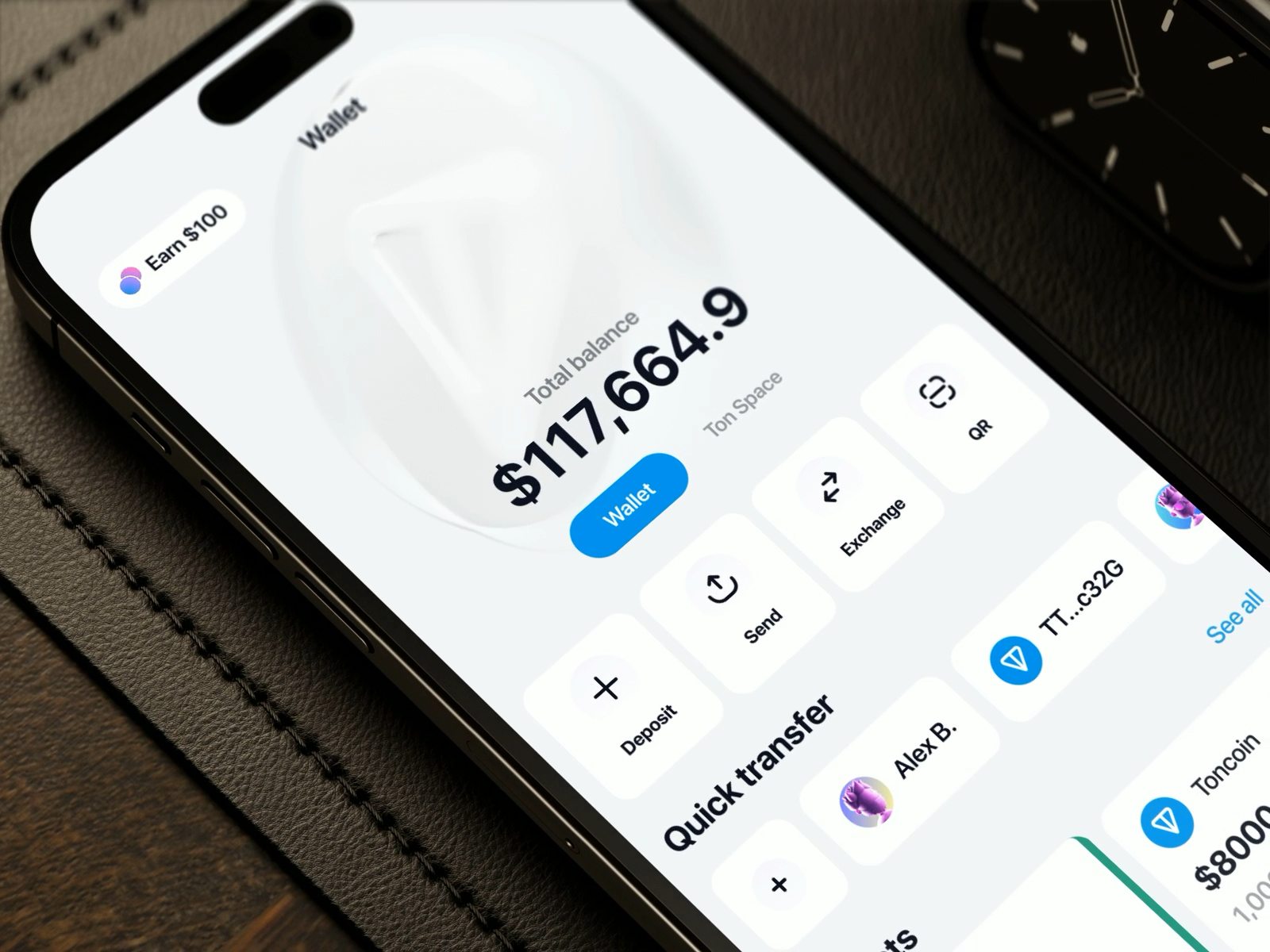 Telegram Wallet — white mobile app design 3d Animation 3d animation app design bank crypto earn finance fintech gram coin mobile mobile app mobile design saas telegram wallet ui wallet