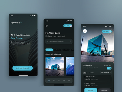 Rightmove - NFT Fractionalised Real Estate app design bitcoin blockchain crypto cryptocurrency defi design estate agent ethereum finance nft nft marketplace product design real estate ui ux uxui web3