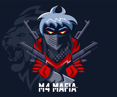 Illustration black bright eyes game logo guns illustration mafia man with veil red tattoo
