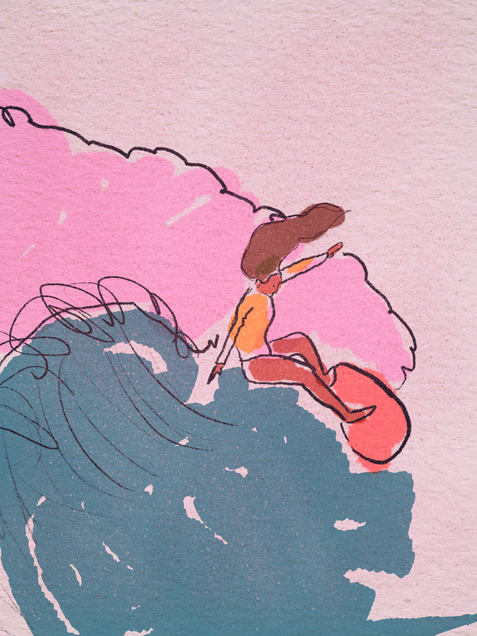 Surfer / T-shirt & Album Art / Procreate Illustration album art digital drawing digital painting graphic design human made illustration merch merchandise noise pink procreate procreate drawing procreate illustration surf art surfboard surfer girl surfing t shirt art wetsuit