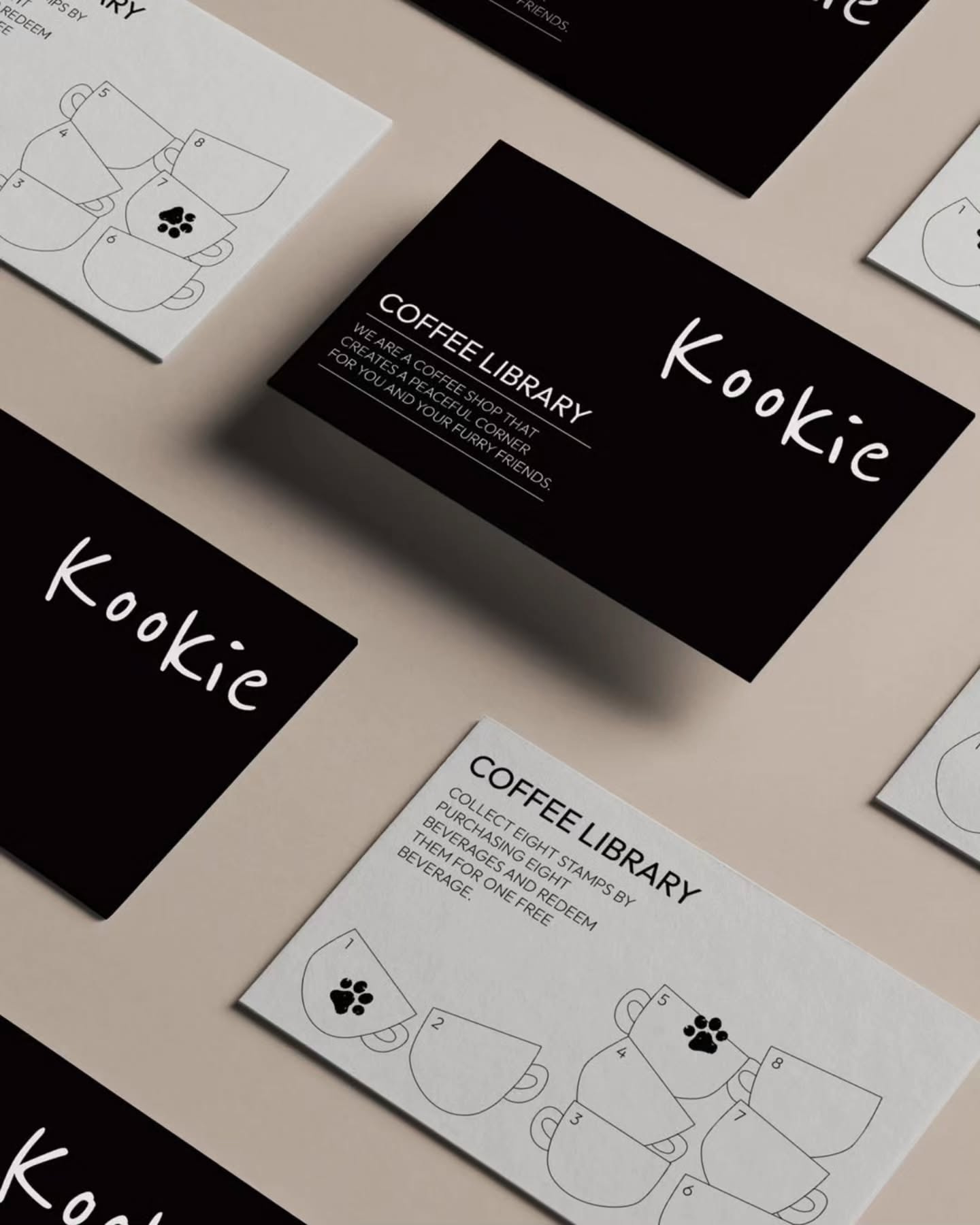 Kookie Coffee Library Identity. brand brand identity branding business card cafe card coffee corporate design graphic design identity logo logo design mockup mockups psd stationery template