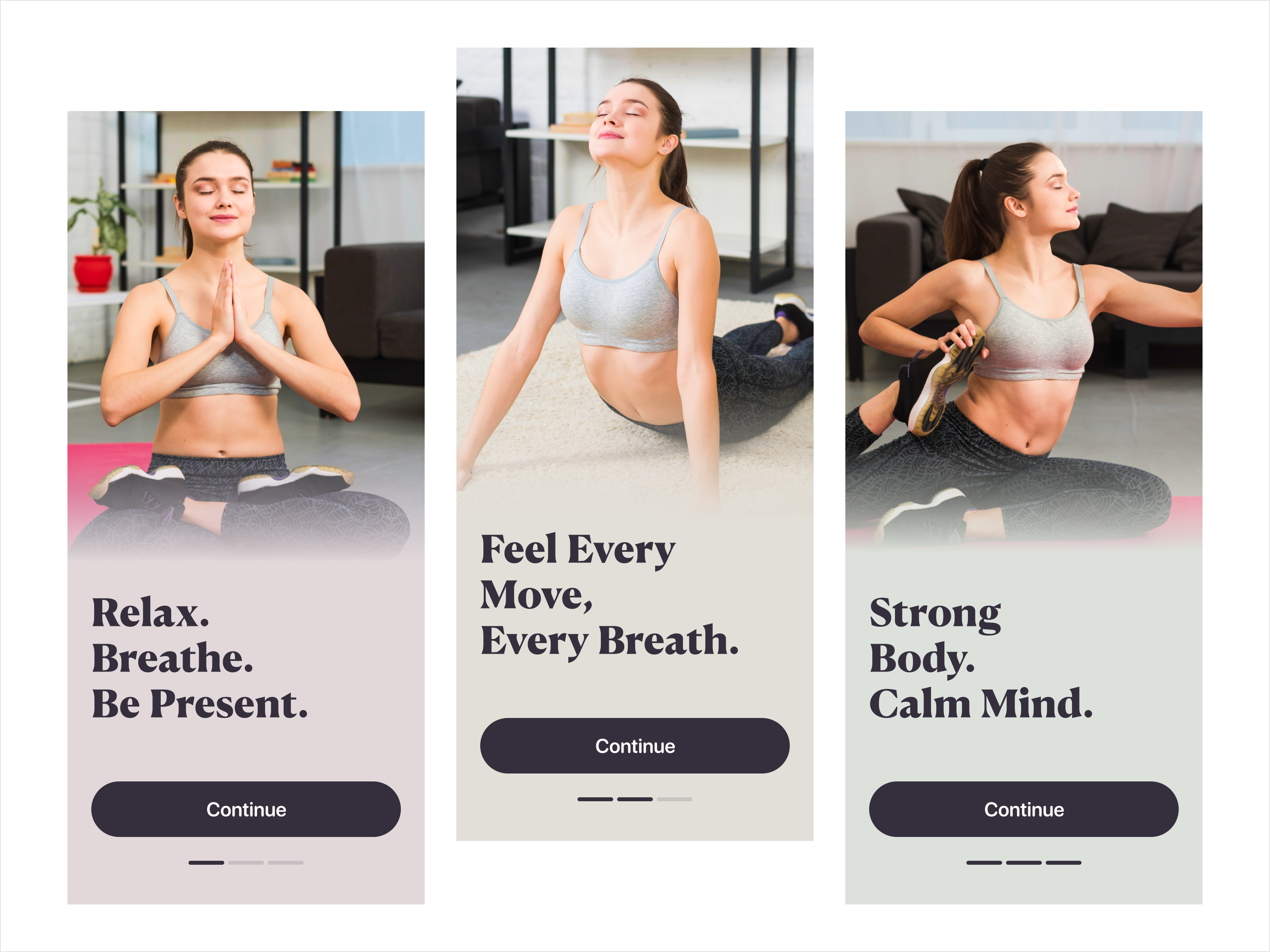 Yoga & Wellness App Onboarding animation branding clean color dashboard ecommerce health illustration ios landing page minimal mobile app modern motion motion graphics onboarding pastel portfolio walkthrough wellness