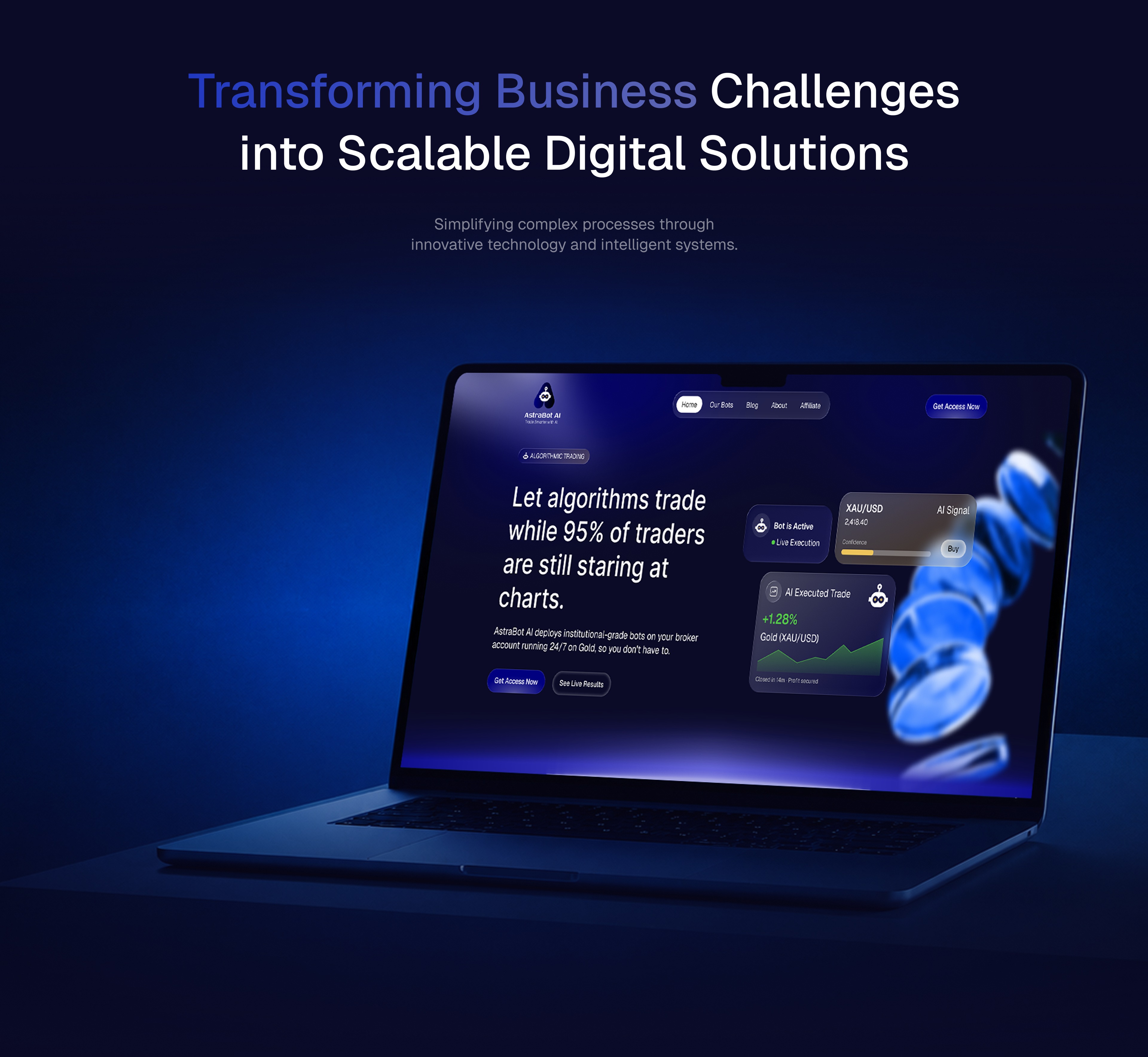 AstraBot AI - Algorithmic Trading Platform Ecosystem analytics app design component system dark ui data visualization fintech mobile ui responsive web saas dashboard trading bot uiux studio web app design