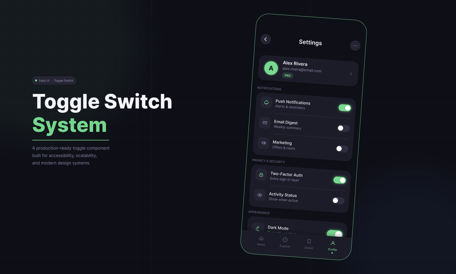 Toggle Switch UI Component System app dailyui design ui