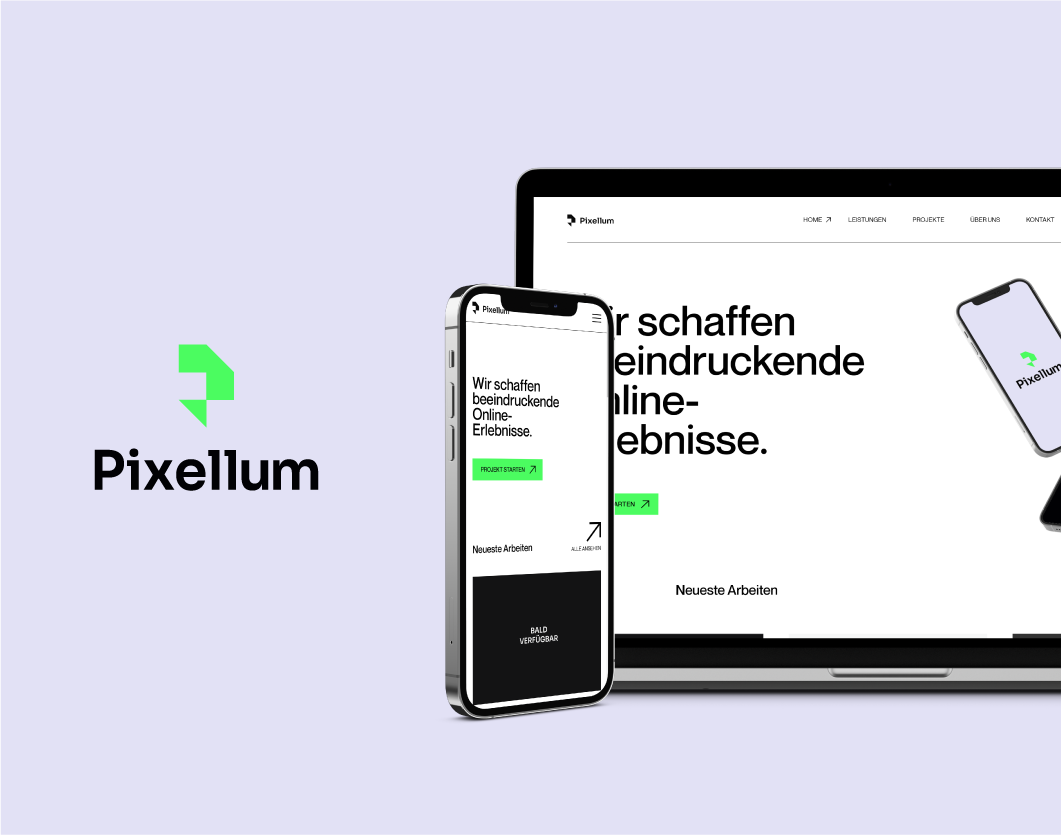 Pixellum – Brand Identity for a Design & Web Development Company brand brand identity branding design graphic design green logo logo design pixel ui web development webdesign