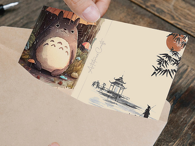 Print - Totoro Postcards for Etsy art branding cardboard colors creator design drawings etsy ghibli graphic design illustration miyazaki postcard print seller tablet totoro