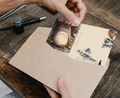 Print - Totoro Postcards for Etsy art branding cardboard colors creator design drawings etsy ghibli graphic design illustration miyazaki postcard print seller tablet totoro
