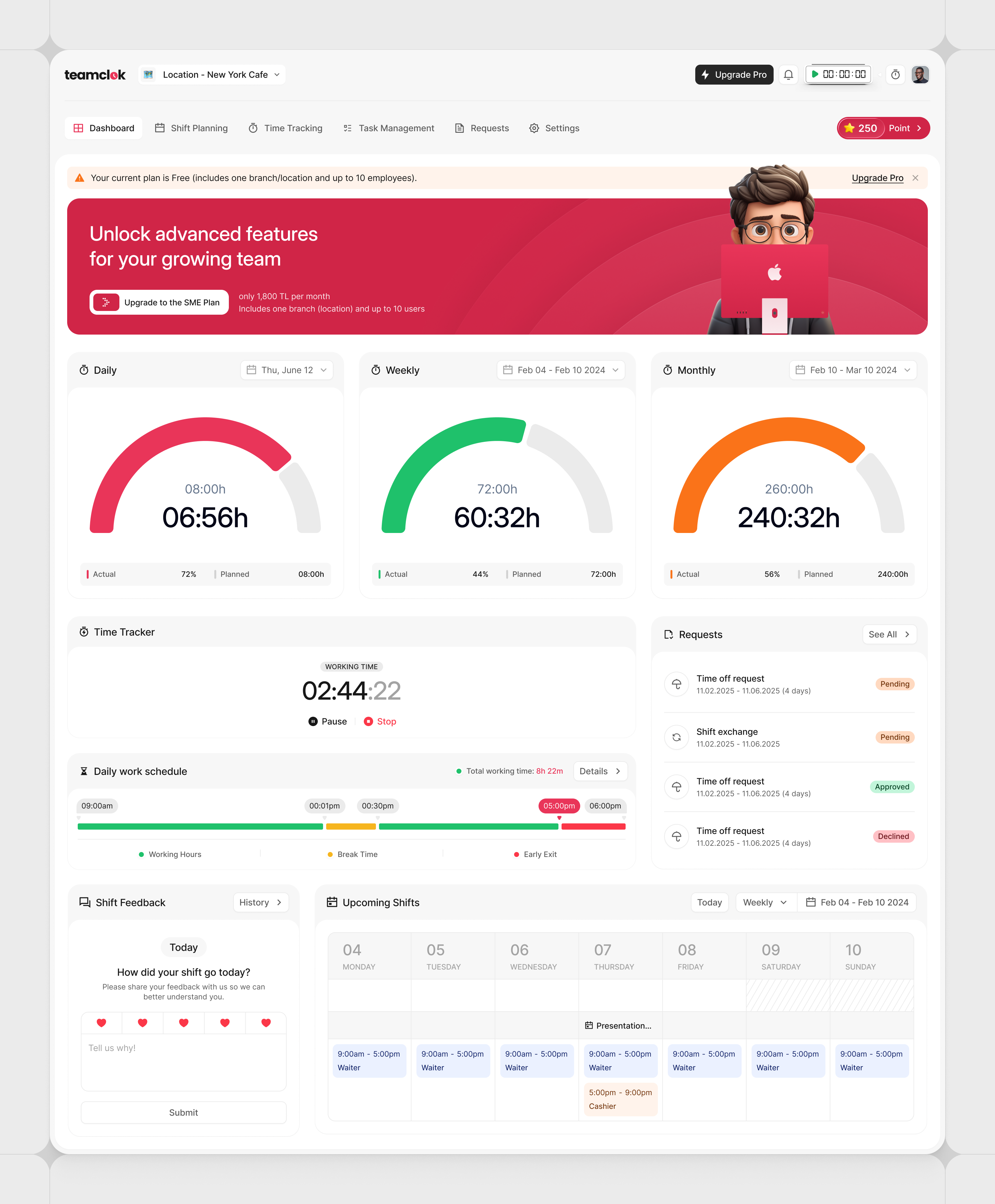 Teamclok - Employee adminpanel attendance dashboard dashboarddesign designsystem employeemanagement employeeportal enterpriseui figmadesign hrdashboard hrtech minimalui productdesign saasdesign timetracking uidesign uxdesign webappdesign workforcemanagement