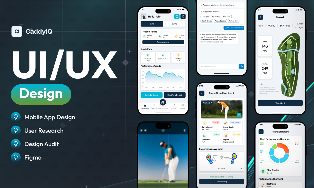 ⛳ Golf Mobile App UI design android app design audit branding custom mobile app design dashboard design design system golf performance app ios app design mobile app design mobile app redesign mobile product design onboarding experience design prototyping responsive mobile app design saas ux audit ui ux uxui uxui designer wireframing