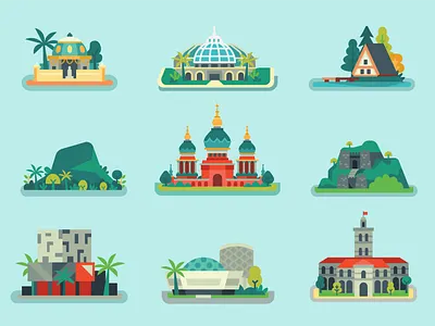 Map Icons architecture building cartoon city color icon illustration india landmark location map travel vector world