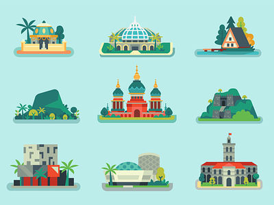 Map Icons architecture building cartoon city color icon illustration india landmark location map travel vector world