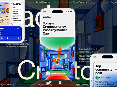 Cryptocurrency Market & Exchange Platform Ui design app branding design figma flat graphic design hero section illustration landing page logo minimal typography ui ui design ux vector web webdesign website