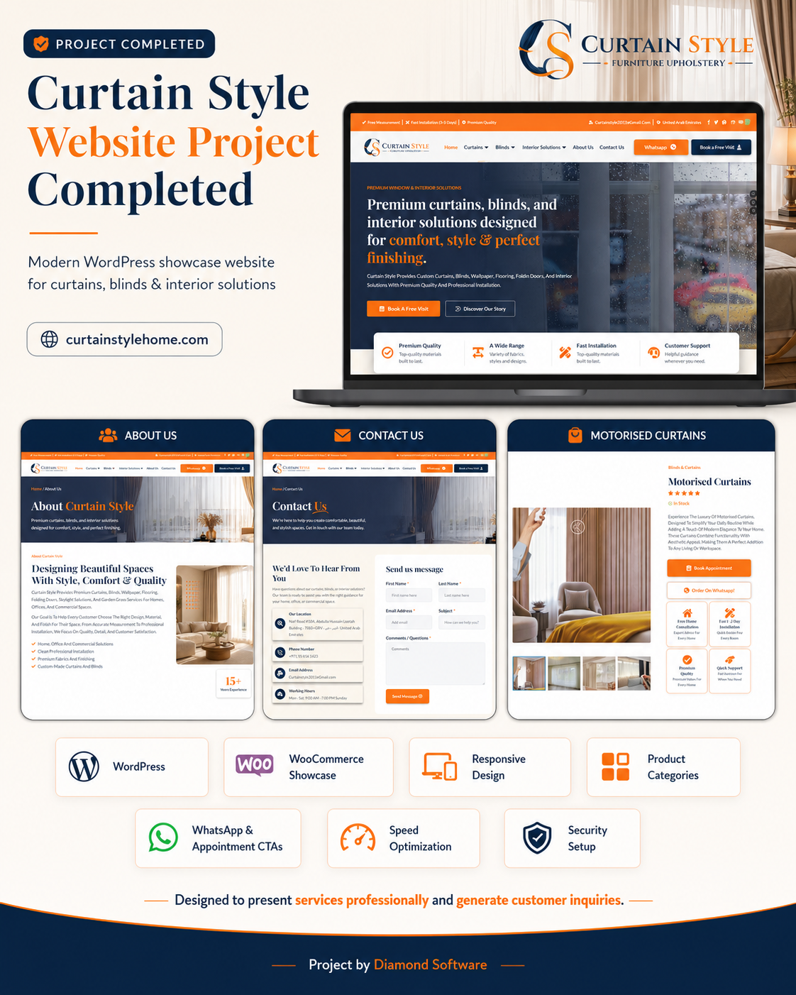 Curtain Style Website Project Overview branding curatin wordpres website elementor ui uiux design website design website development wordpres website