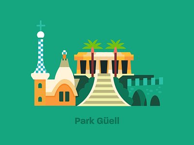 Park Güell antoni gaudi barcelona city illustratedmap illustration landmark map park park guell spain travel vector