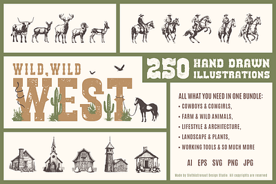 Wild, Wild West. 250 Hand Drawn Illustrations