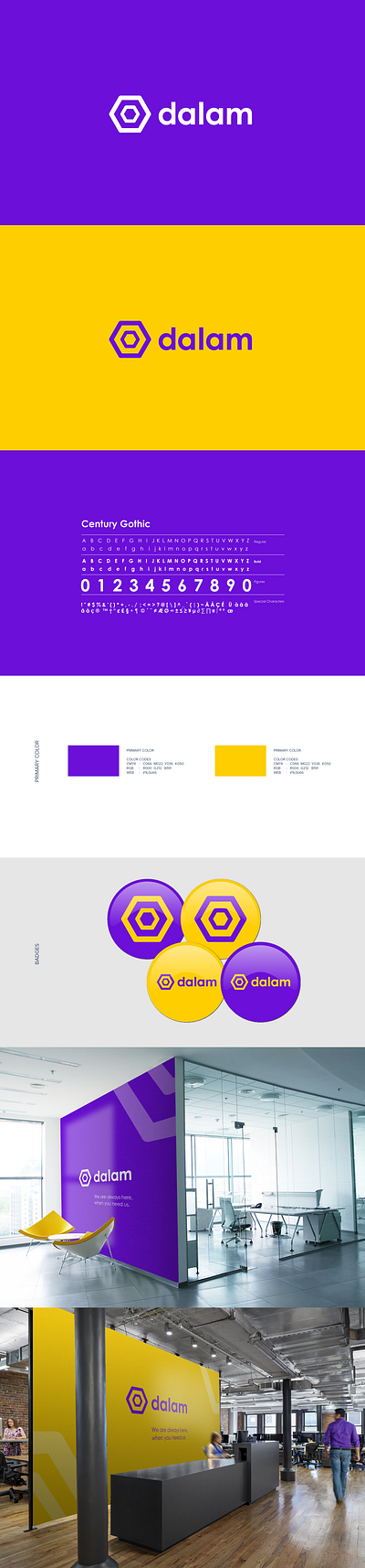 Dalam branding dalam design logo desi octagon purple yellow