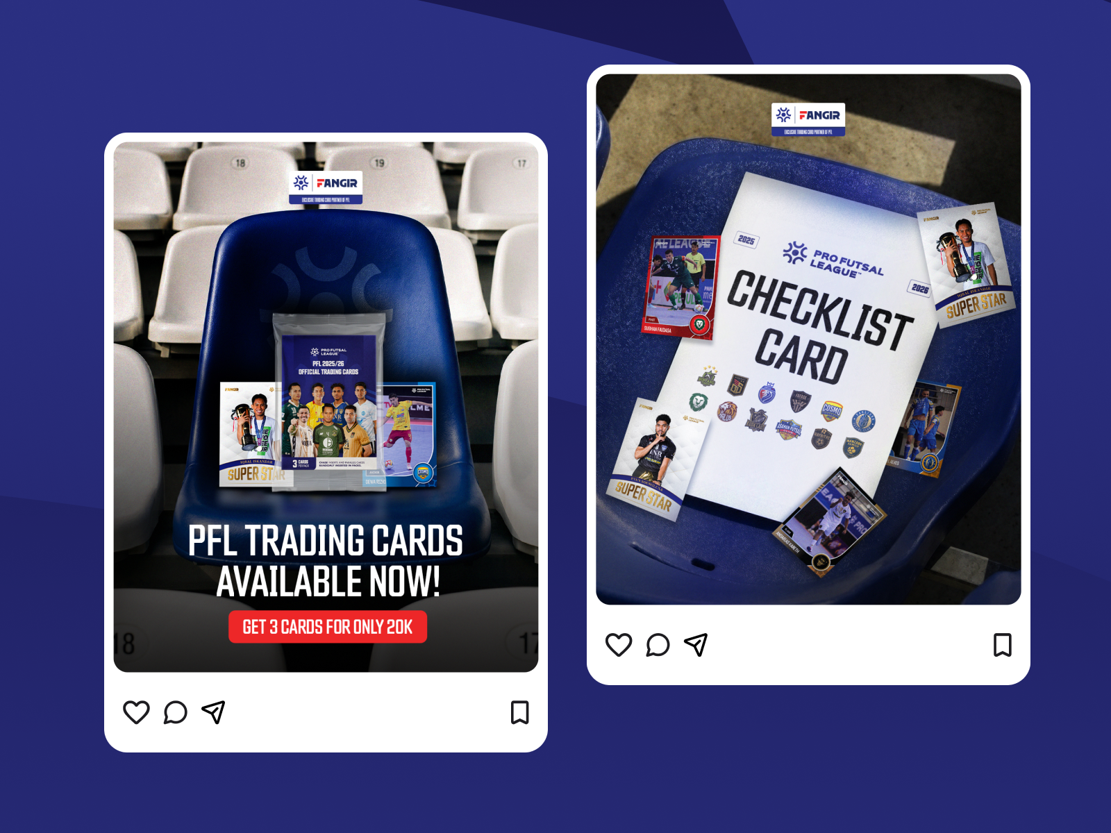 Fangir Trading Cards — Launch Campaign Design app branding card futsal graphic design instagram poster promotional socialmedia sports trading cards