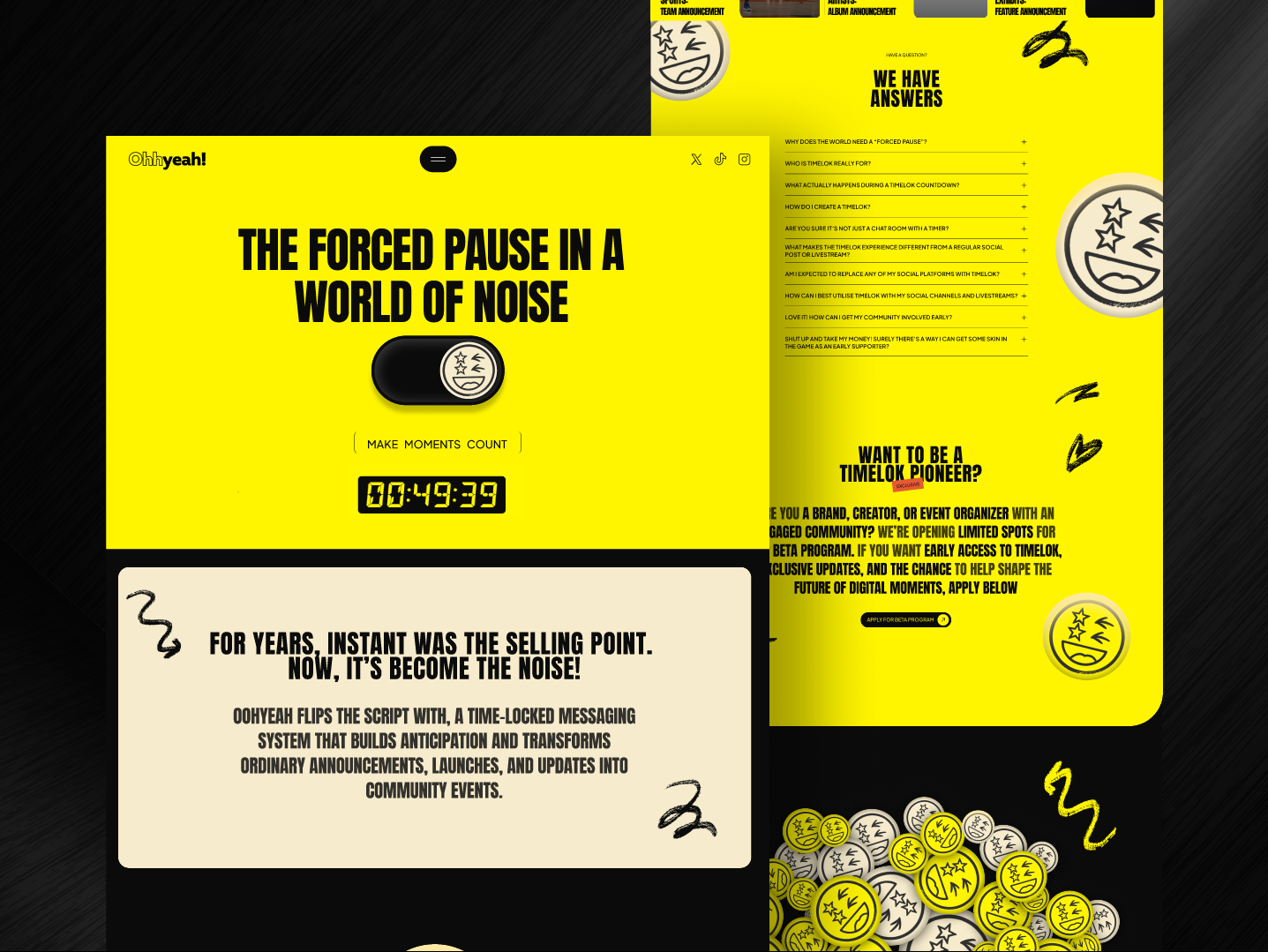 Website Design for OohYeah app branding collaborate comminity creative design event graphic design illustration logo music ohhyeah ux vector