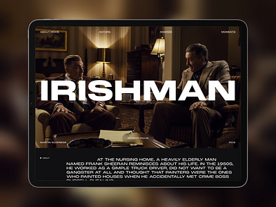 IRISHMAN movie page design film interface movie site ui uxui web website