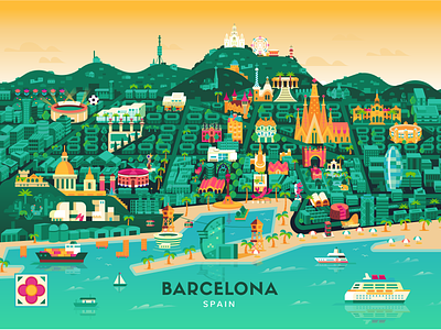 Barcelona Map barcelona beach cartoon city digital europe explore gaudi illustration map mediterranean print spain travel vacation vector