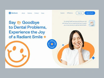 Dentrum - Dental Health Website animation blue clinic dental dentist dentistry doctor health health care interaction landing page motion motion graphics orange orthodontics tooth ui ui design web website