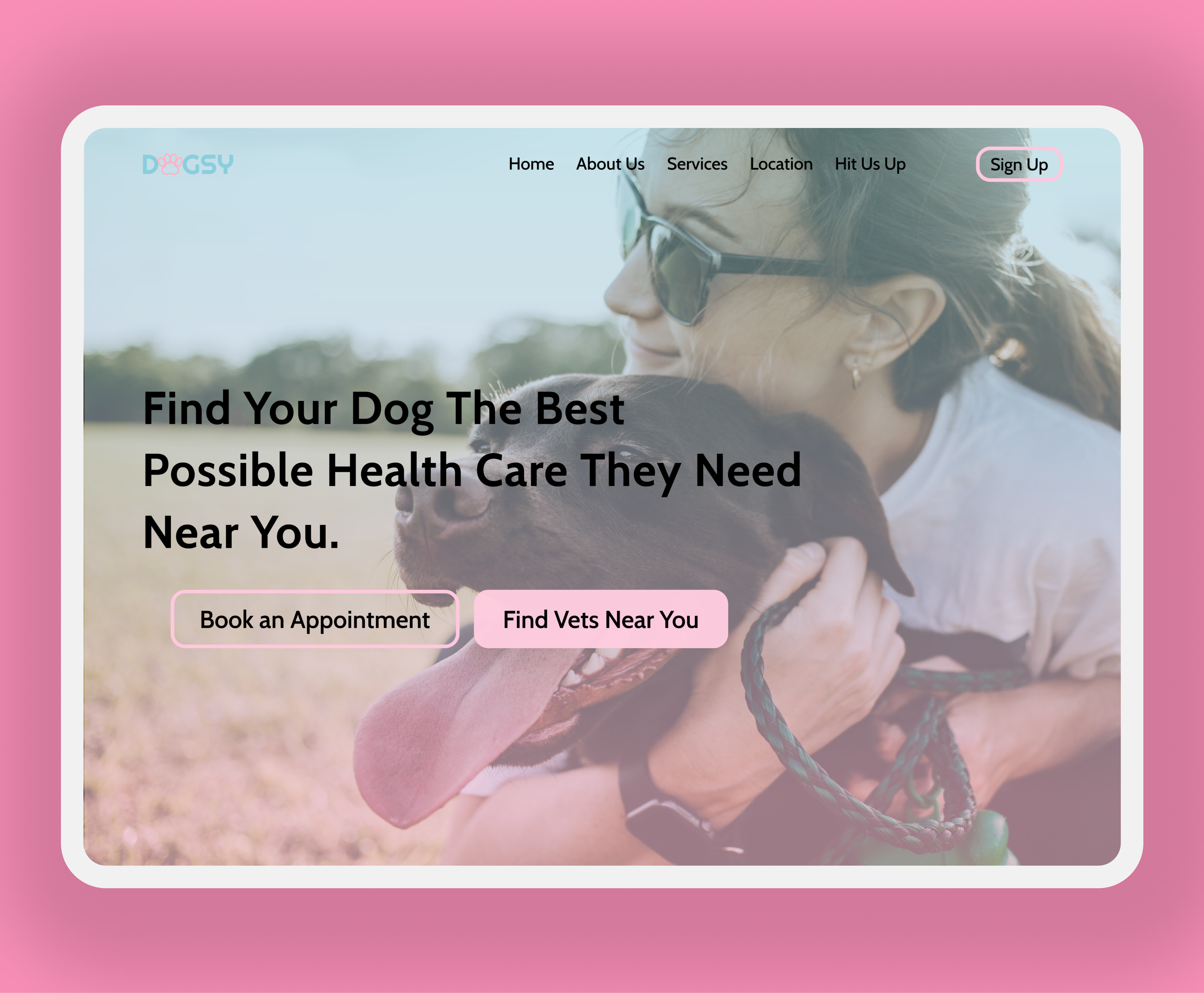 A dog care hero section design ui