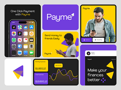 Payme - Finance Brand Application brand brand application brand guide brand guidelines brand identity branding finance finance branding finance logo logo logo design mockup money