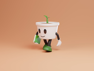 Potty 3D Illustration 3d blender book branding character design graphic design green illustration plant pot ui