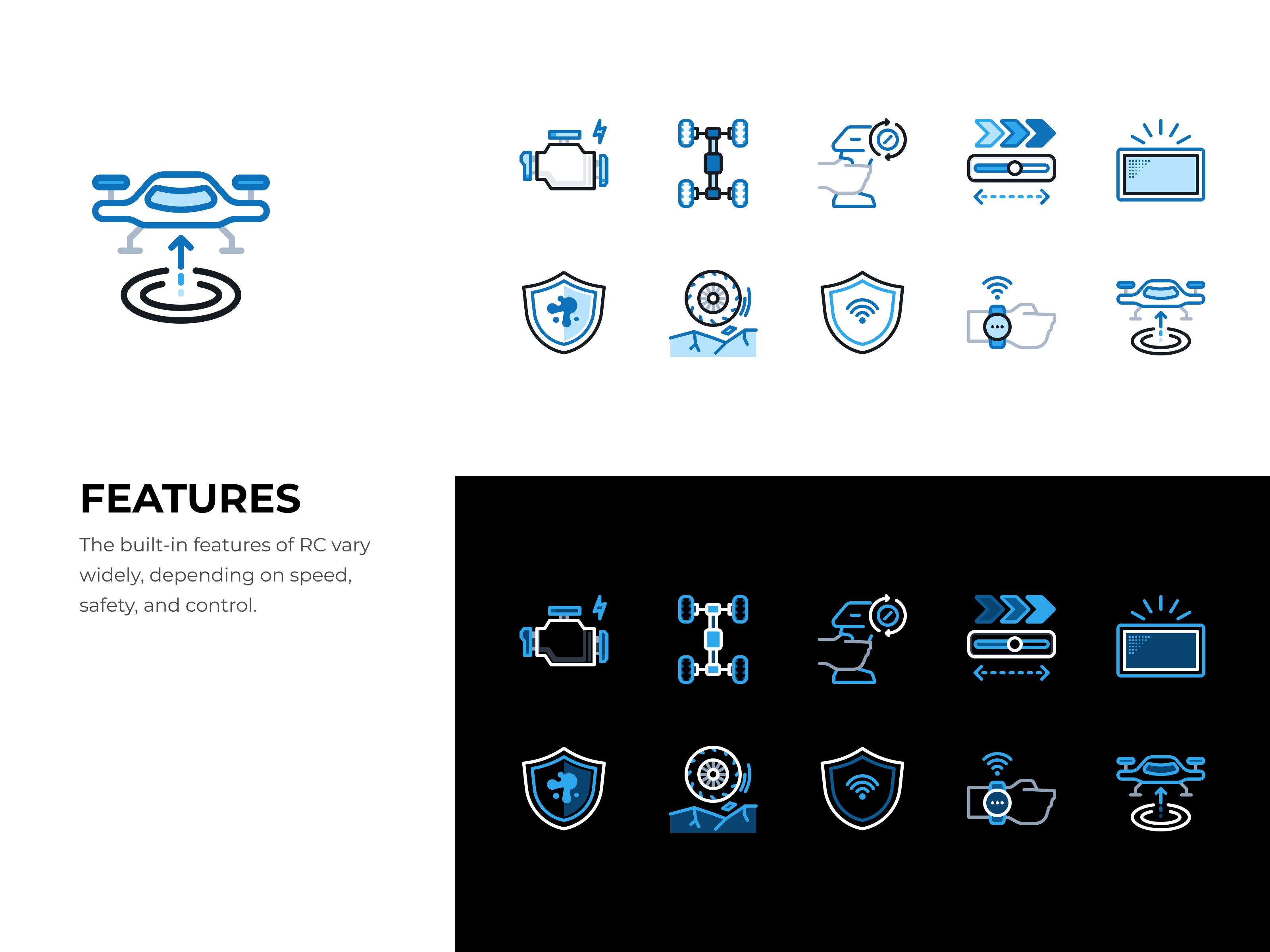 RC Geeks - Specification Icons app design elements custom vector assets dark mode user interface drivetrain icon drone dashboard design engineering dashboard fpv monitor icon line art iconography minimal icon set premium design system quadcopter telemetry rc geeks remote control app signal shield vector smartwatch interface tech ui ux telemetry icons traction control graphic vector icon pack vehicle diagnostics ui