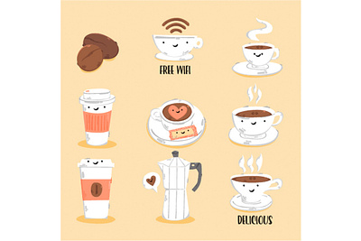 Coffee Shop Elements Illustration cappuccino coffee drink element illustration latte menu shop tea vector