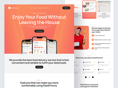 FeastFrenzy - Food Delivery Landing Page breakfast company profile compro courier delivery delivery service fast food food food delivery landing page launch market marketing order restaurant ui uiux ux web design