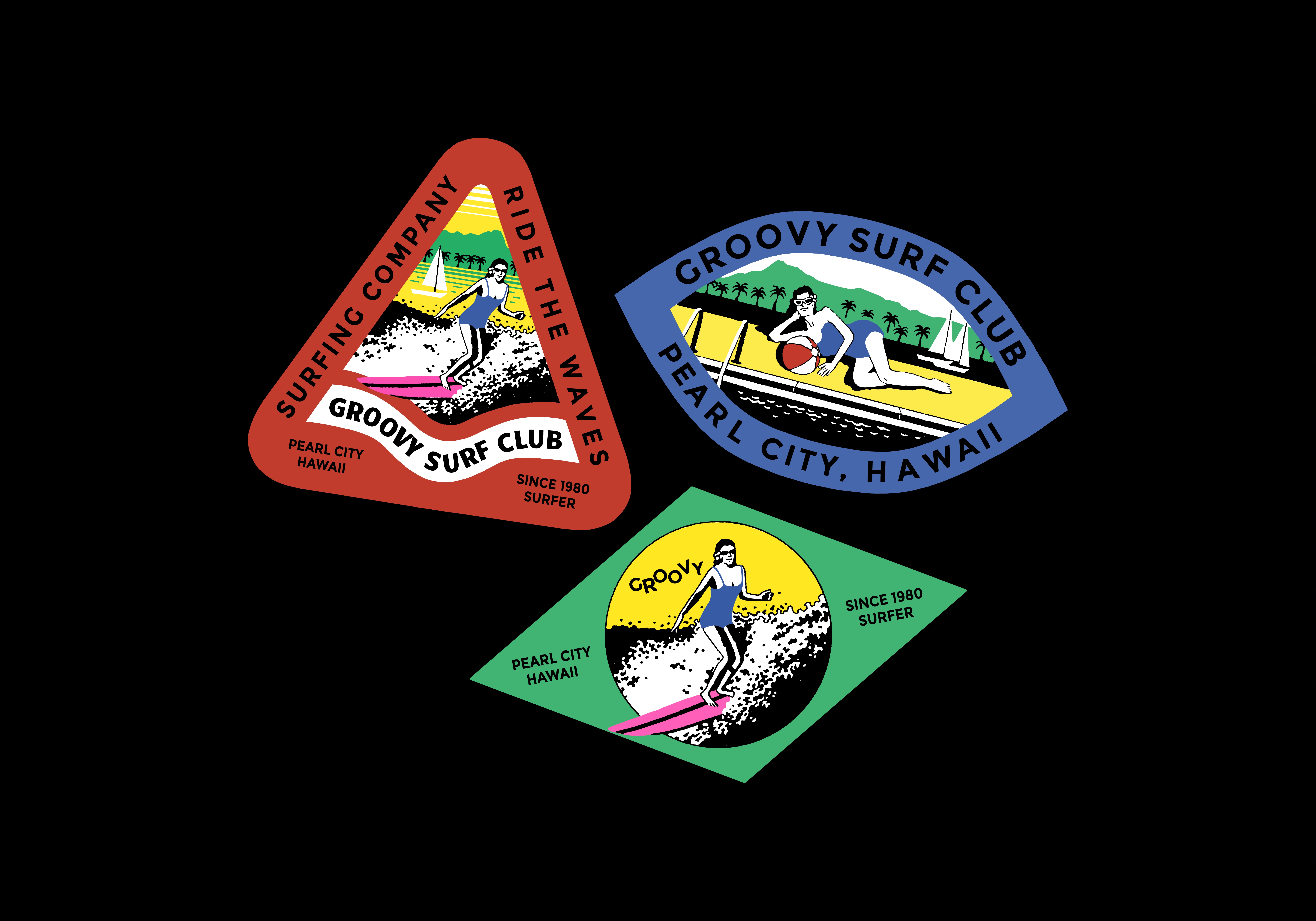 GROOVY SURFCLUB - PATCH art badge badge logo branding color design graphic design handrawn hawaii illustration logo patch poster surf ui vintage