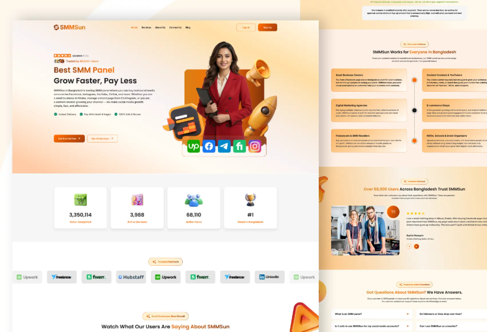 SMMSun – Modern SMM Panel Website UI/UX Design button design dashboard design dashboard ui figma landing page modern ui product design smm panel smm panel design smm website design smmsun smmsun designer social media marketing ui ui design ui ux user experience ux design web design website design