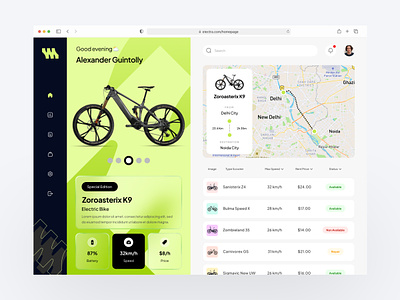 Electra - Escooter Rent Dashboard bike business clean clear culture design ebike electric escooter globe green interface landing page life minimal rent trend ui design ui ux vehicle