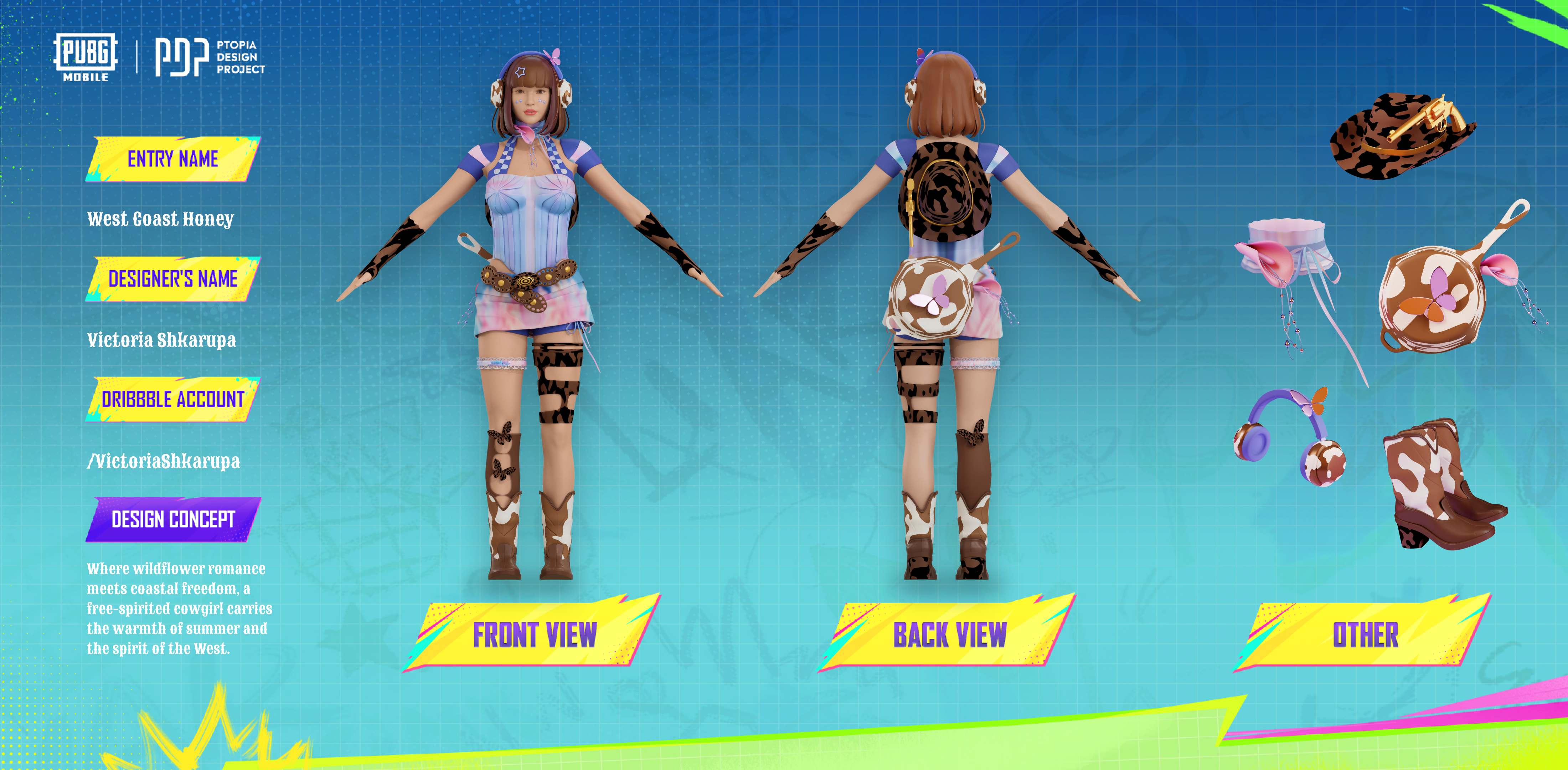 West Coast Honey — PUBG MOBILE Trendsetter Outfit Concept 3d 3d art 3d character 3d design 3d illustration 3d modeling blender character character design concept concept design digital design game game art game concept game design gaming mobile game pubg pubg mobile
