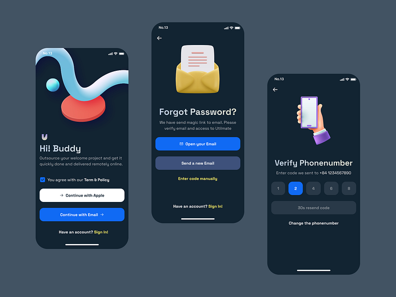 Utilmate Authencation App 1000screen app authencation darkmode design ios kit mobile signin signup template ui utilmate