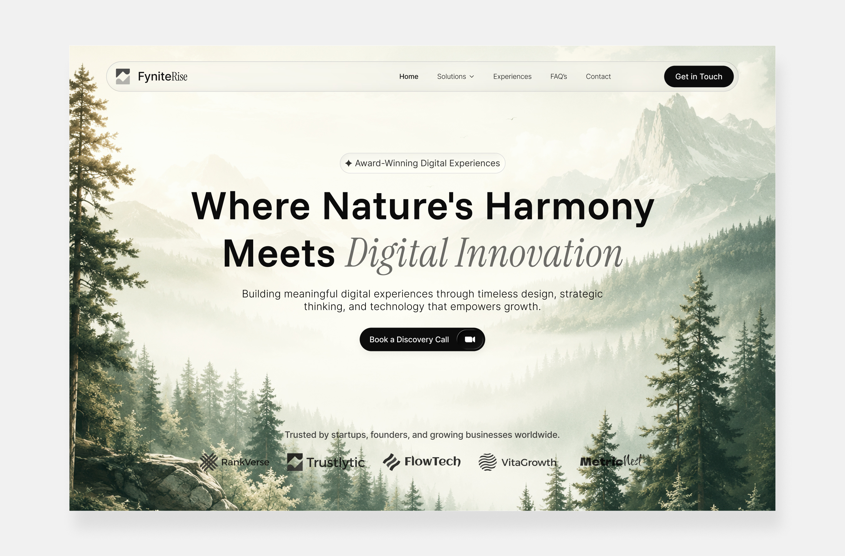 FyniteRise — Nature Inspired Digital Agency Hero UI branding creative design digital agency dribbble editorial design figma hero section hero ui inspiration landing page minimalist design modern ui nature typography ui ui design ux design web design website concept