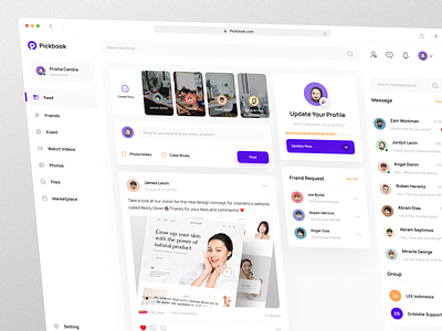 Pickbook - Social Media Platform admin dashboard facebook management minimal platform saas social social media social media platform ui uidesign uiux uiuxdesign uxdesign web app web design website