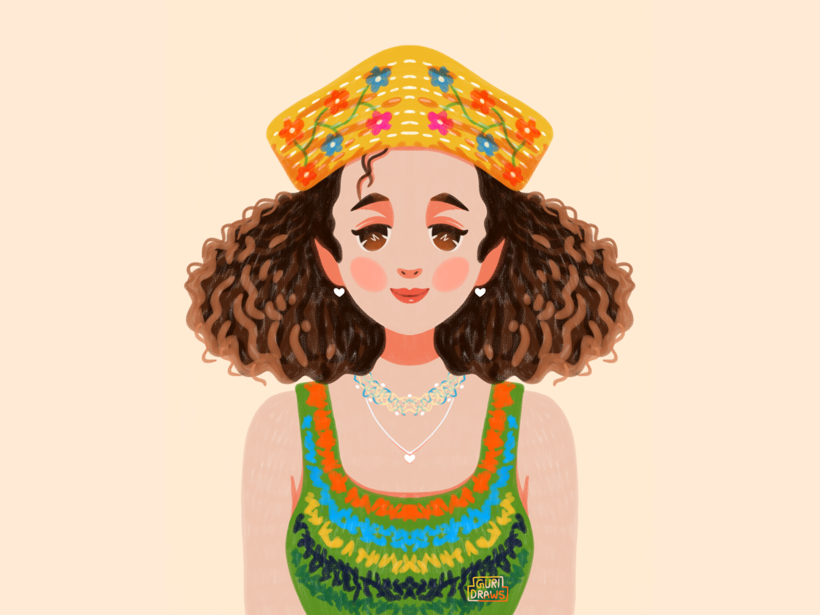 Digital portrait 🌼🌸 art cartoon character clothing colorful cute design digital art floral flower happy illustration pattern texture woman