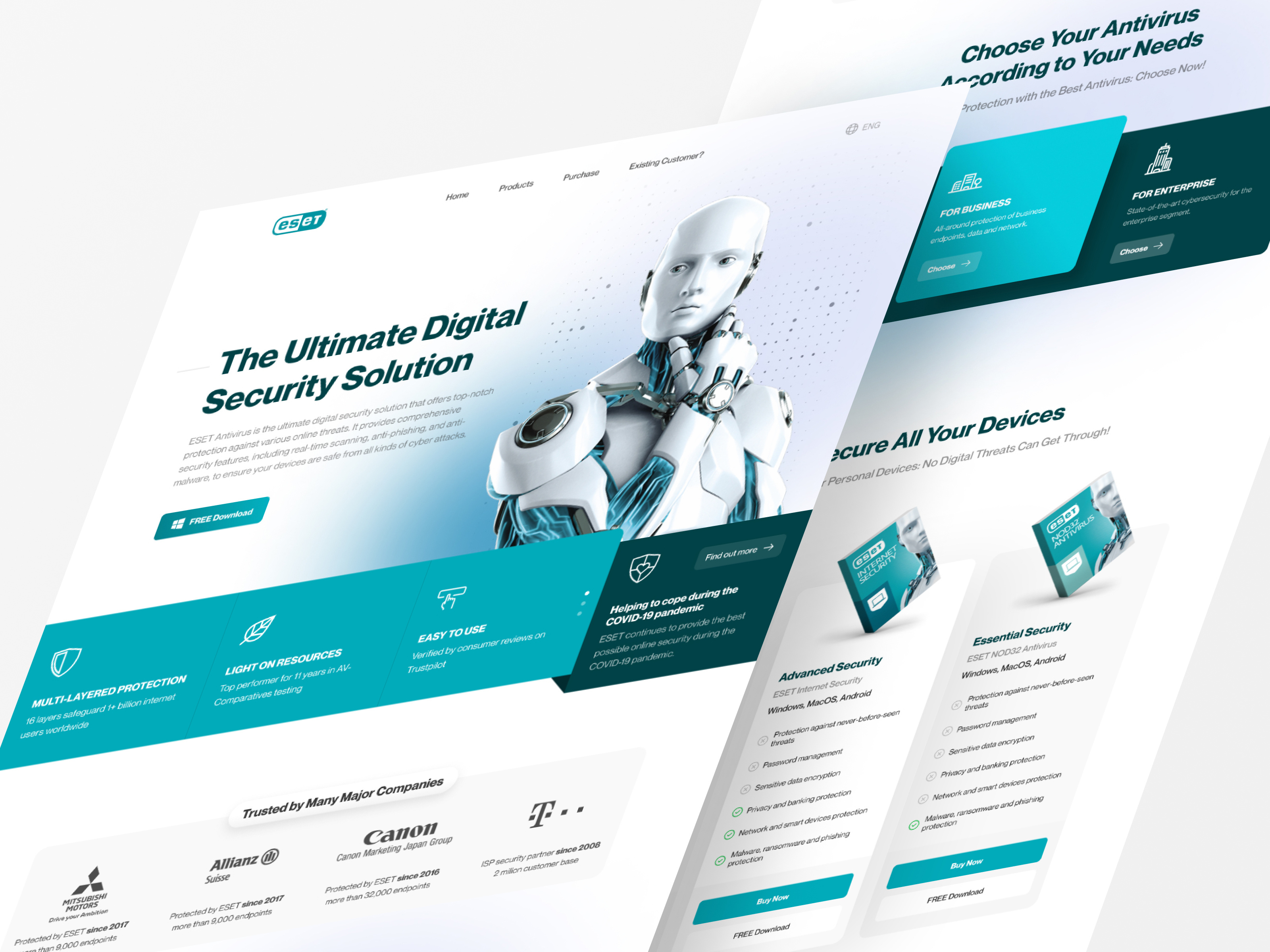 ESET® - Antivirus Software Website Design ai antivirus clean gradient landing page malware minimal minimalist robot security software ui ux website