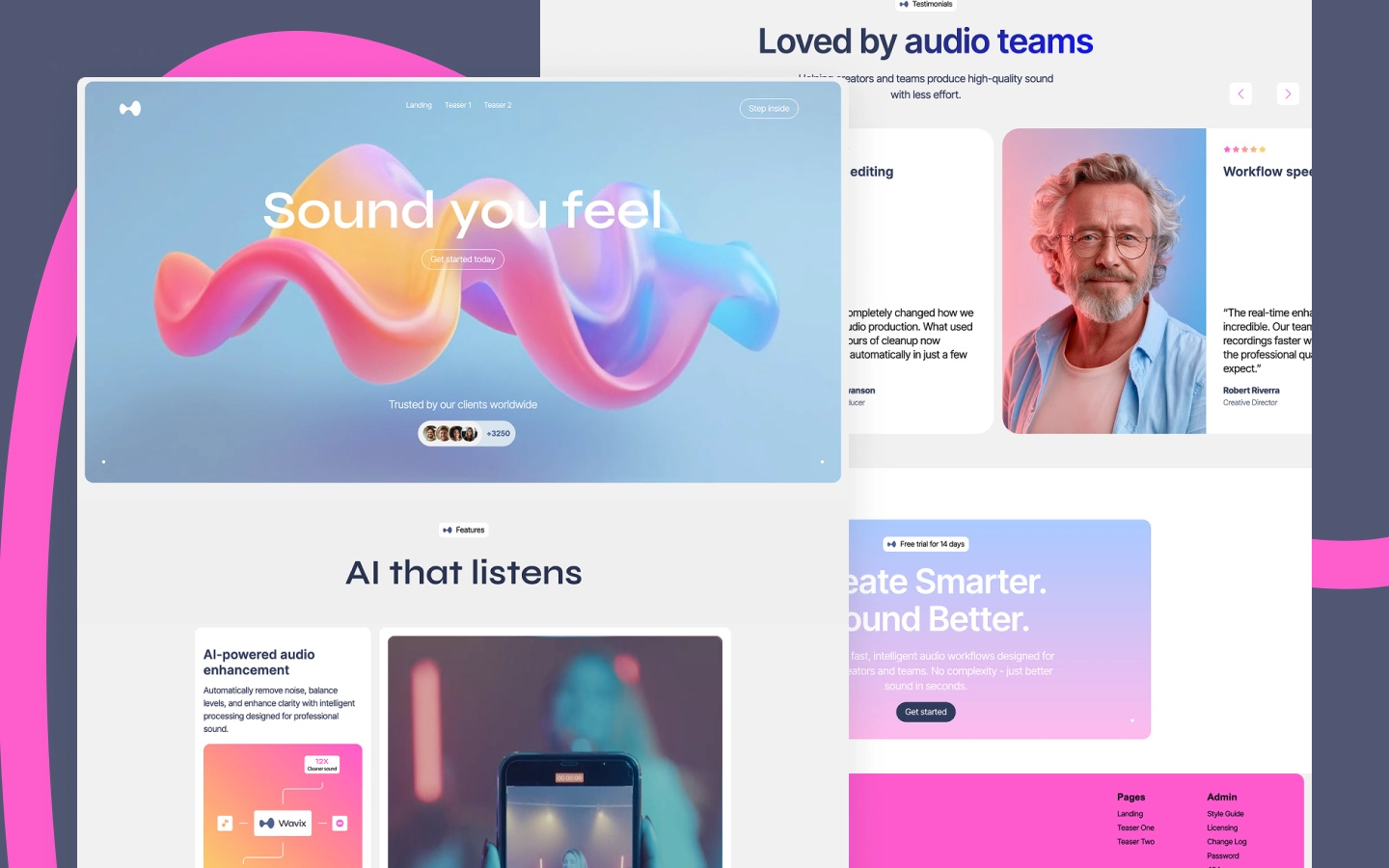AI Audio Tool Landing Page Web Design ai landing page ai product web design audio software audio technology b2b software web design machine learning software landing page startup landing page ui design